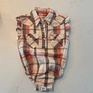 NWOT Western Style Baby onesie Plaid Button Down Shirt with Ruffles